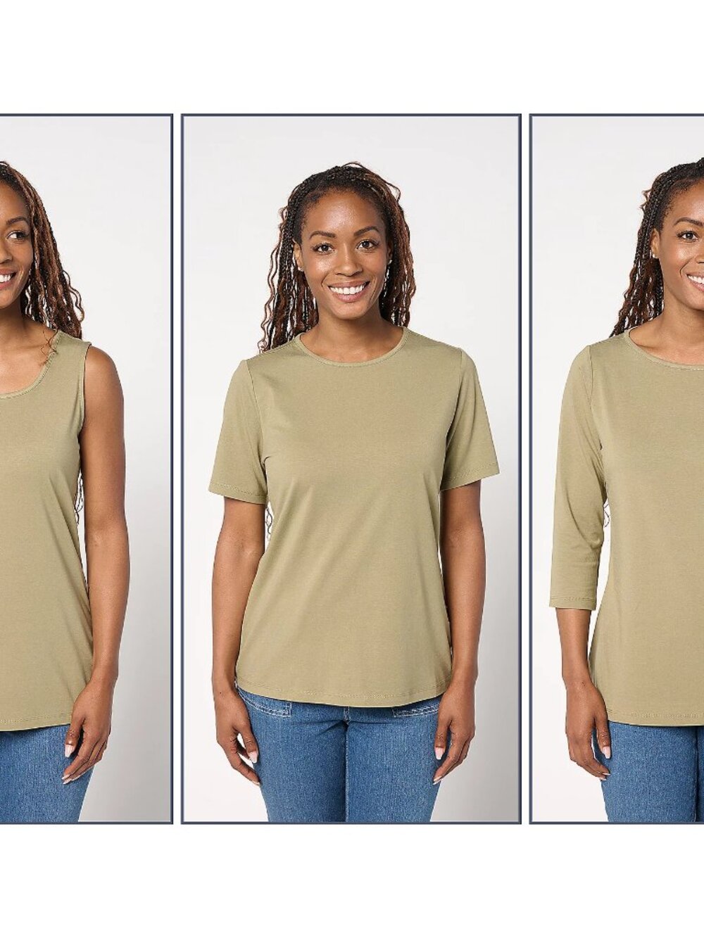 Denim & Co. Essentials So Soft Jersey Variety 3-Pack Tops, Olive Sz L